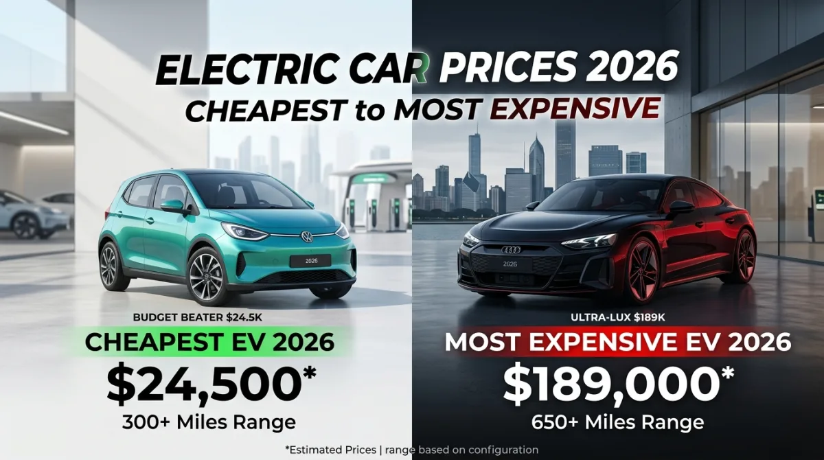 Electric Car Prices in 2026: Cheapest to Most Expensive EVs